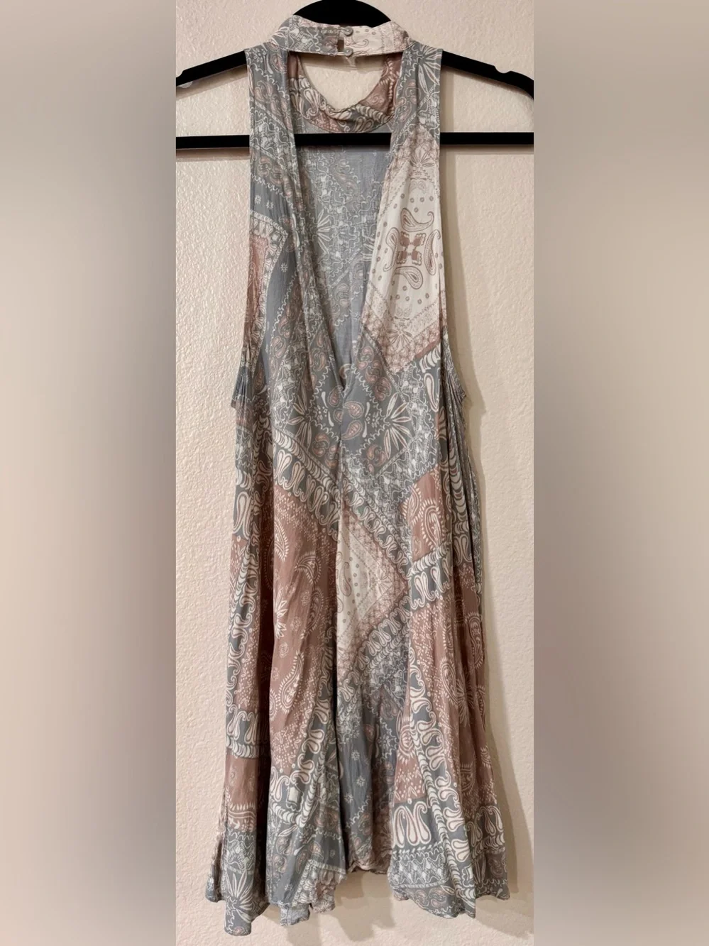 Intimately Free People Patchwork Paisley High Neck Mini Dress Tunic Boho SP